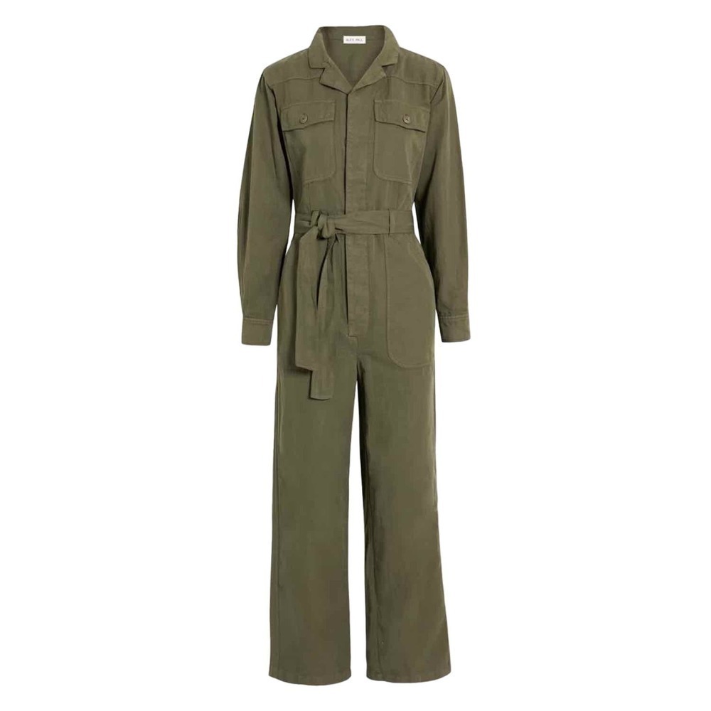 ALEX MILL Mel Cotton Linen Blend Twill Jumpsuit Size Small Army Green